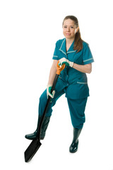 a woman with spade