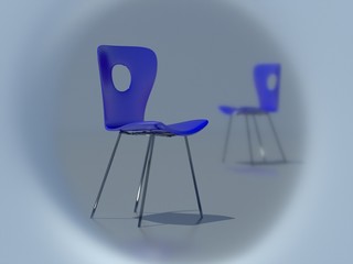 two blue designer's chairs