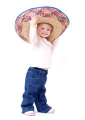toddler wearing a mexican sombrero