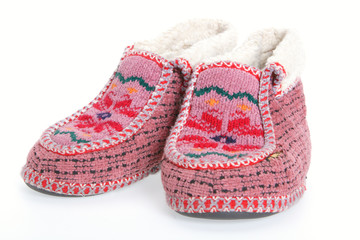 old soft fur warm slippers