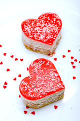 two jelly heart-shaped cakes