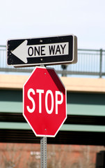 stop sign and one way sign
