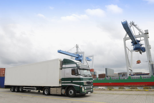 truck in port waiting for cargo