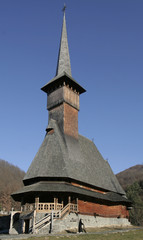 Fototapeta na wymiar wooden church and nun