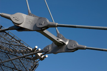 industrial steel bridge detail with blue sky