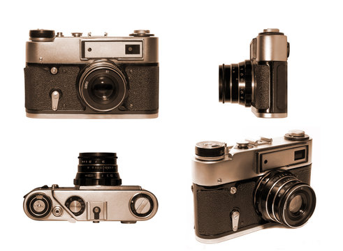 old fashioned film camera multivew sepia