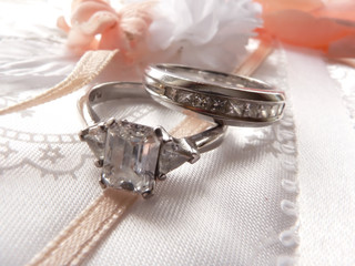 wedding ring and band - diamond and platinum on photo album 3