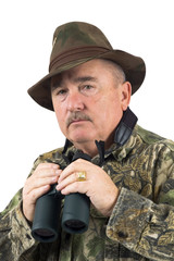 man in camo with binoculars