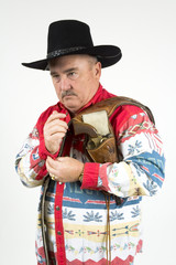 cowboy with holster over shoulder