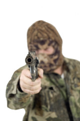 masked gunman pointing gun