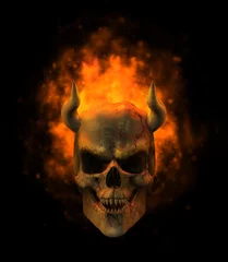 Printed kitchen splashbacks Flame flaming demon skull