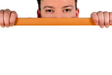 young businessman with blank advertizing board