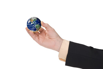 businessman hand holding a globe