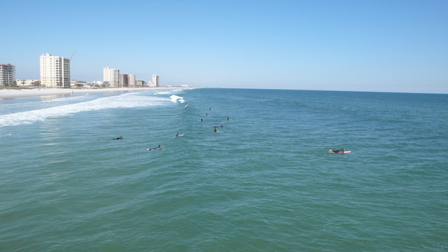long view of surfers