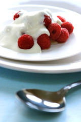 a plate of fresh raspberries