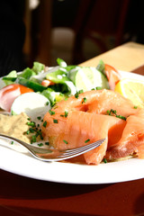 smoke salmon on german potato cake