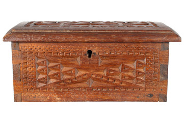 old wooden treasure chest, isolated on a white bac
