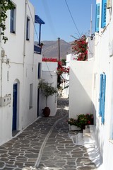 white and blue typical greek street
