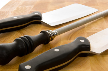 kitchen knives on cutting board