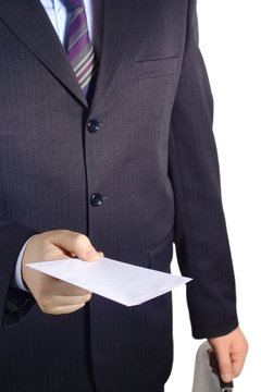 businessman handing over a blank letter