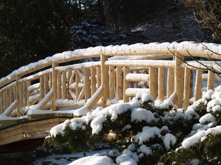 snow ona awoden bridge