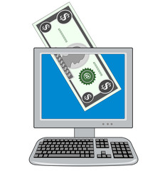 computer monitor with bank note