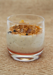 breakfast yoghurt with muesli and dried fruits