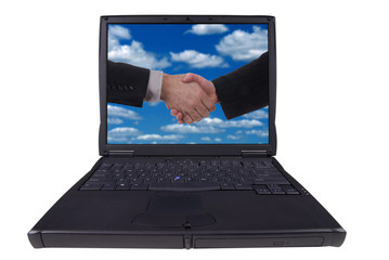 laptop computer with handshake