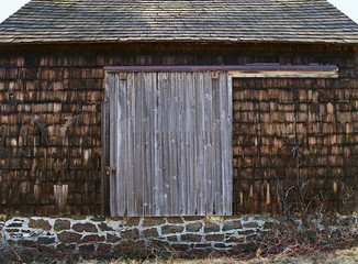 wood and stone barn