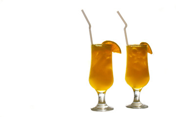 two glasses of juice isolated over white