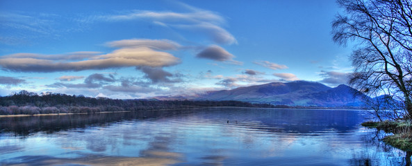 panoramic of skidaw over bassenthwaite lake