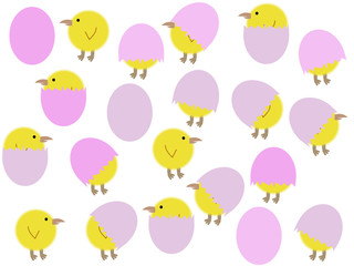 Fototapeta premium cartoon easter chicks and eggs illustration