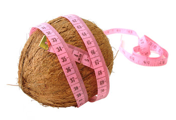 coco with pink tape measure over white background (concept of he