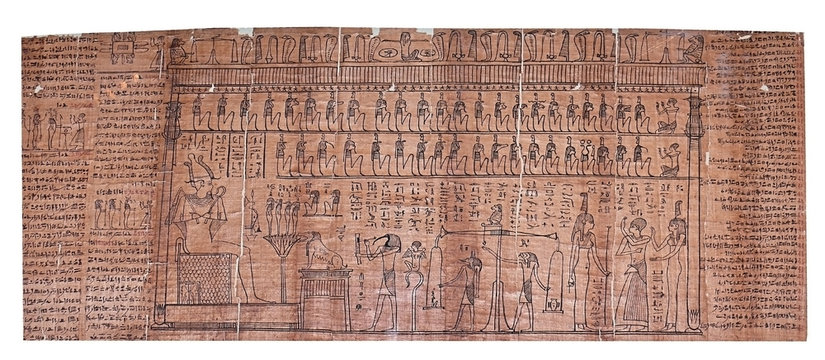 papyrus painting with multiplhieroglyph and pharao