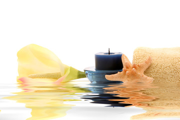 spa items with water reflection