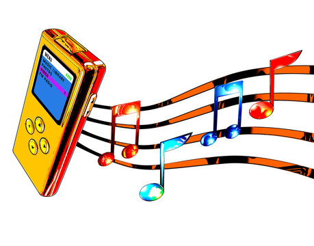 gold mp3 player with musical notes