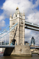 tower bridge with skyline behind - portrait