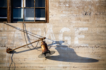 old lantern on garage wall