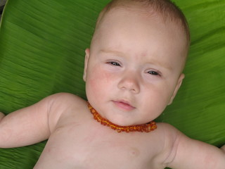 bébé sur feuille de bananier