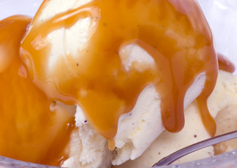 caramel syrup on ice cream