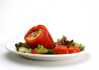 stuffed pepper and green salad