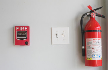 fire alarm pull box and extinguisher