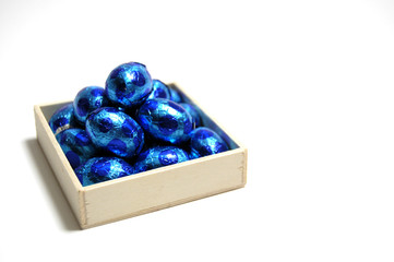 tasty blue chocolate easter eggs
