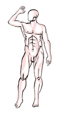 drawing of nude man waving
