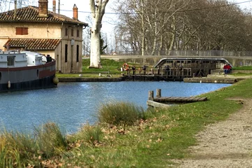 Fototapete Kanal eine Schleuse des Canal du Midi