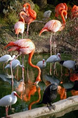 flamingo and white ibises