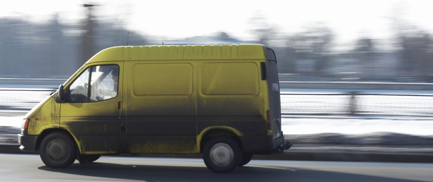 Commercial Yellow Van, Small Dirty Truck