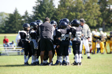 coach in football huddle
