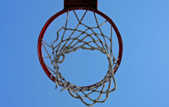 upward view of basketball net