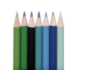 blue green set of coloured pencils